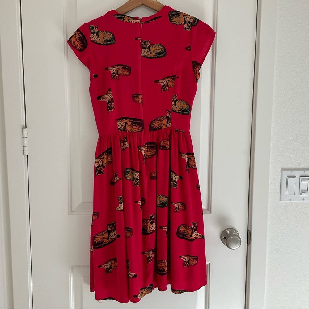 ModCloth Red Cat Print Fit & Flare Dress S - Picture 14 of 16